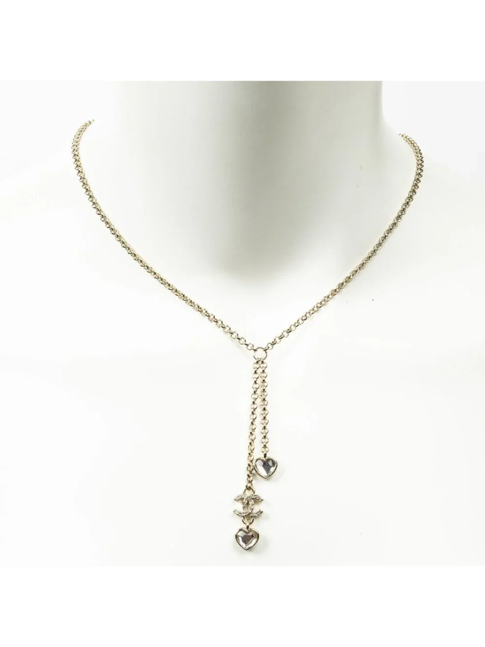 Chanel CC Heart Rhinestone Pendant Gold Plated